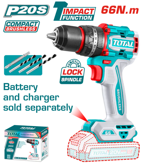 აკ. ბურღი სახრახნისი 20ვ, 66ნმ TOTAL TIDLI206681 - ელემენტების და დამტენის გარეშე