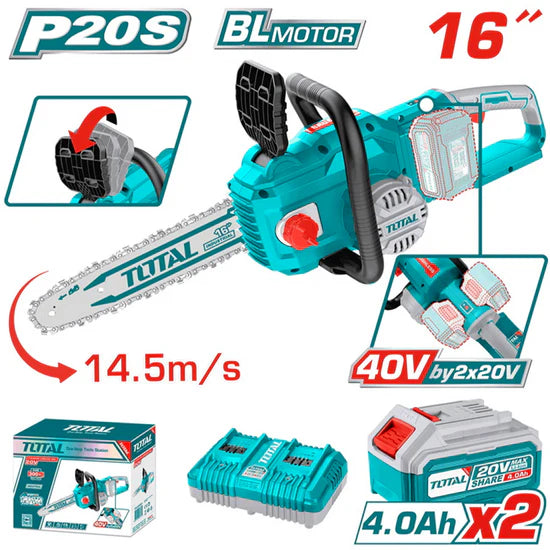 აკუმულატორული ჯაჭვური ხერხი TOTAL TGSLI401682 (40 V, 16")