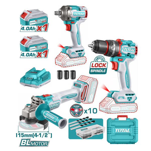 TOTAL - ის უნახშრო ძრავზე მომუშავე აკ.ბურღი სახრახნისი და კუთხსახეხი ელემენტებზე