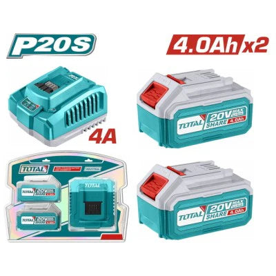 აკუმულატორი 2 ცალი 4.0AH - 20V & დამტენი - TOTAL TFBCPK1424